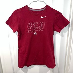 Nike T-Shirt USC is Faster Trojans NCAA Maroon Red Regular Fit Size L womens